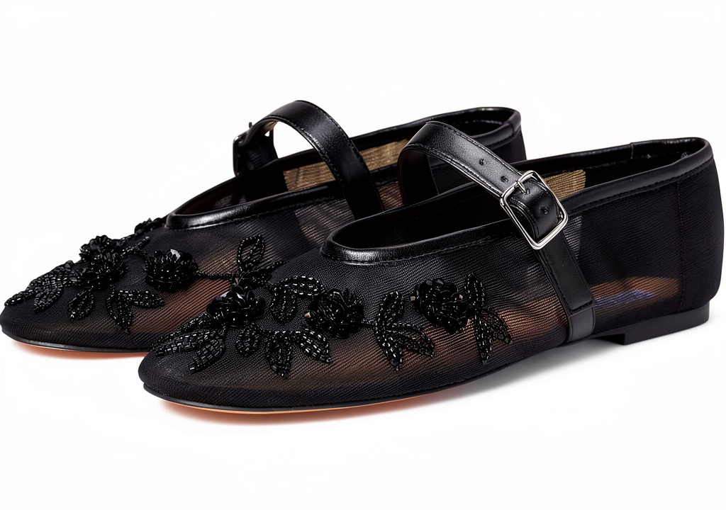 Black Embellished womens shoes displayed on a neutral background