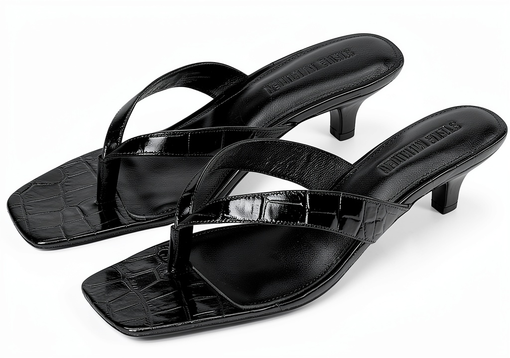 Black Croco leather shoes displayed on a wooden background