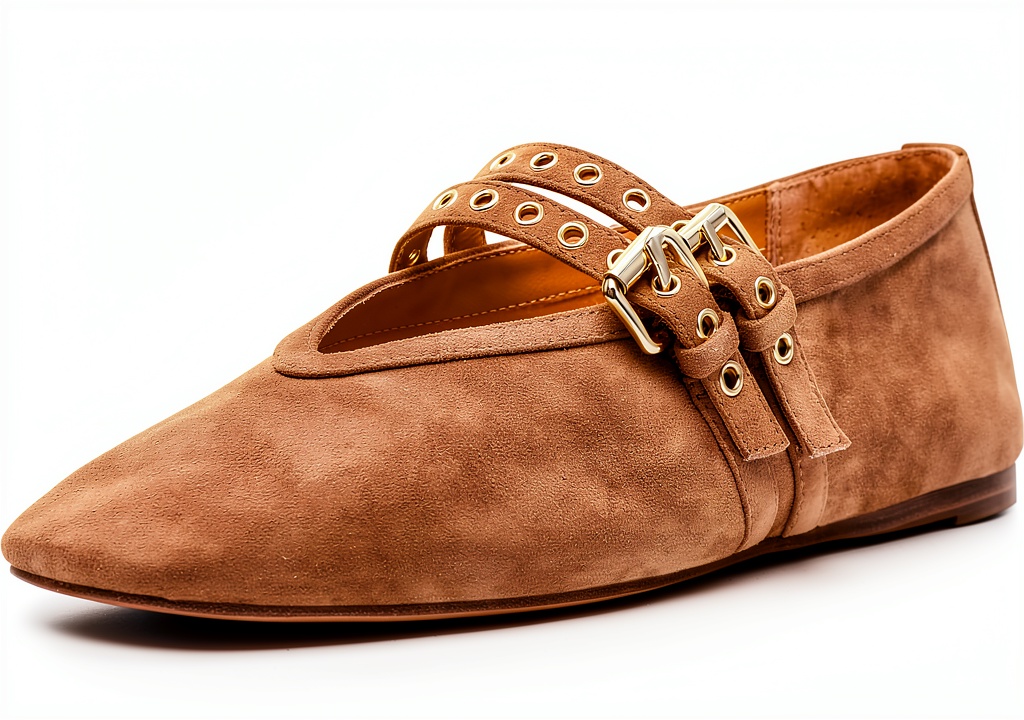 Taupe suede shoes displayed on a neutral background