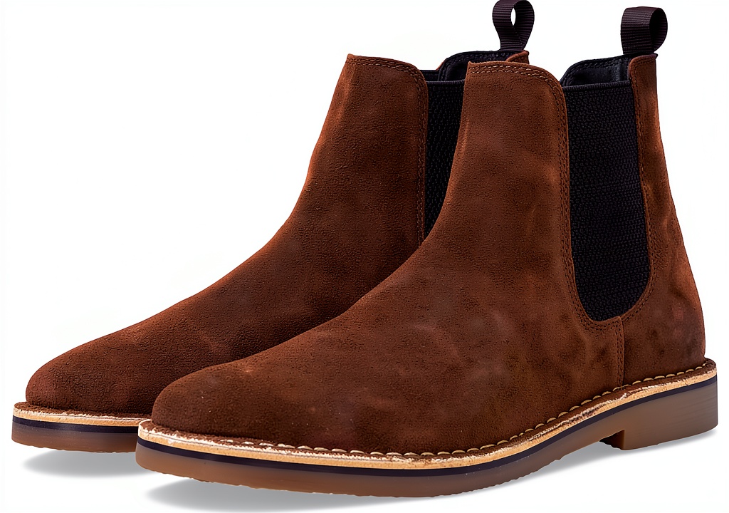 Brown leather shoes displayed on a wooden background