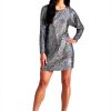 Steve Madden Long Sleeve Sequin Dress Womens Party Wear-1